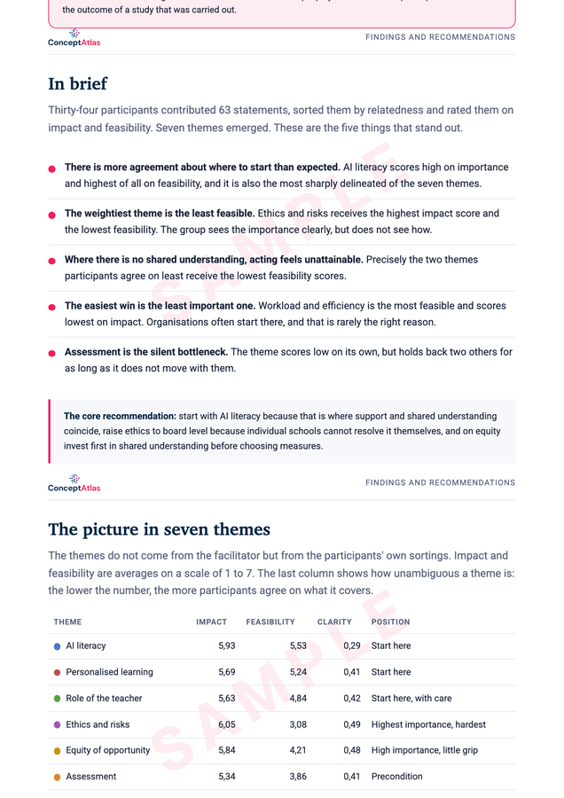 Page from the report with scores per theme